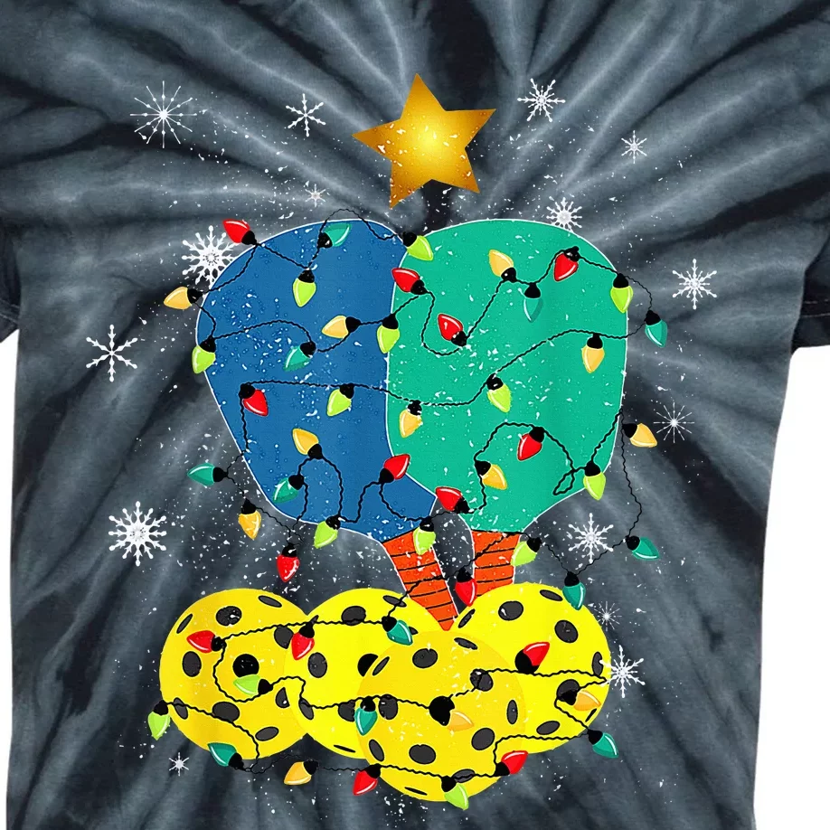 Pickleball Christmas Santa Pickleball X Mas Lights Kids Tie-Dye T-Shirt