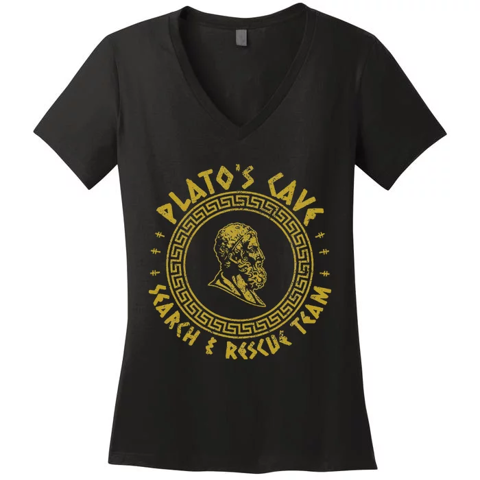 PlatoS Cave Search And Rescue Teams Funny Philosophy Women's V-Neck T-Shirt