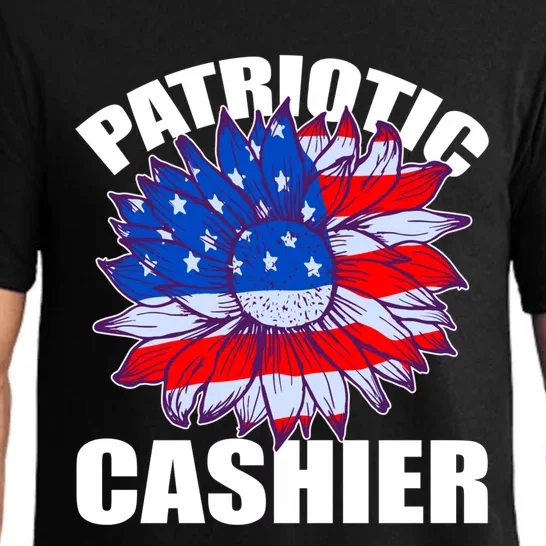 Patriotic Cashier Sunflower Retro Job America Flag Gift Pajama Set