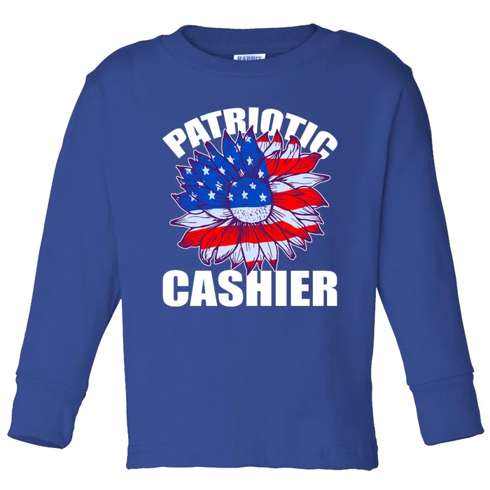 Patriotic Cashier Sunflower Retro Job America Flag Gift Toddler Long Sleeve Shirt