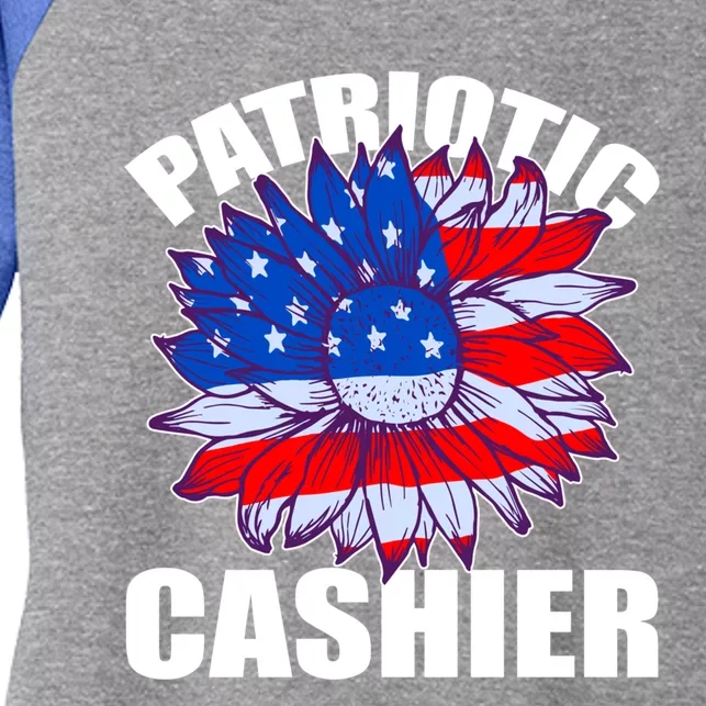 Patriotic Cashier Sunflower Retro Job America Flag Gift Women's Tri-Blend 3/4-Sleeve Raglan Shirt