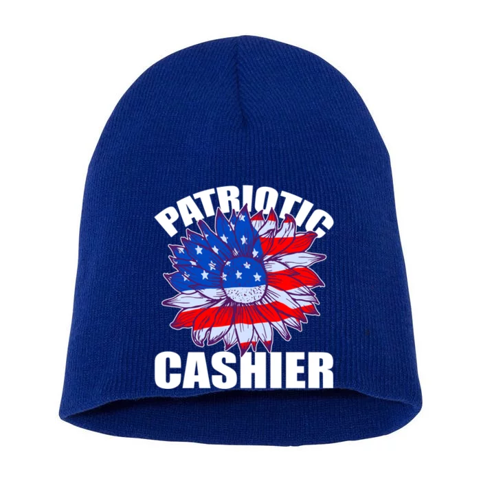 Patriotic Cashier Sunflower Retro Job America Flag Gift Short Acrylic Beanie