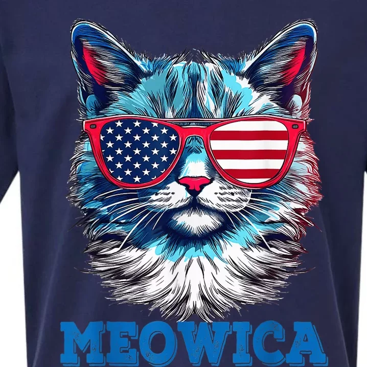 Patriotic Cat Sunglasses American Flag 4th of July Meowica Sueded Cloud Jersey T-Shirt