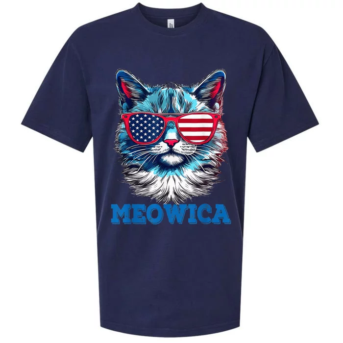 Patriotic Cat Sunglasses American Flag 4th of July Meowica Sueded Cloud Jersey T-Shirt