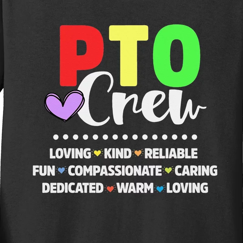 PTO Crew School Volunteer Parent Teacher Kids Long Sleeve Shirt