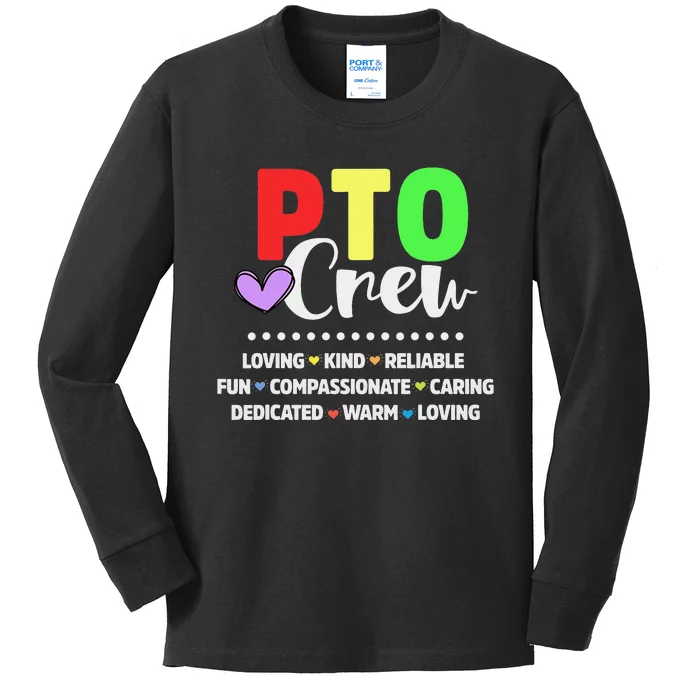 PTO Crew School Volunteer Parent Teacher Kids Long Sleeve Shirt