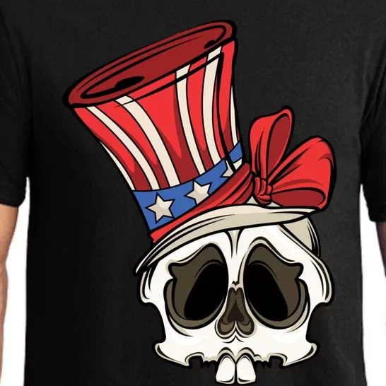 Patriotic Cute Skull American Flag 4th Of July Gift Pajama Set