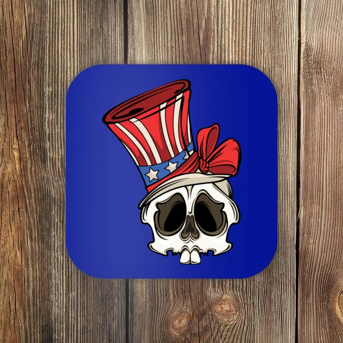 Patriotic Cute Skull American Flag 4th Of July Gift Coaster