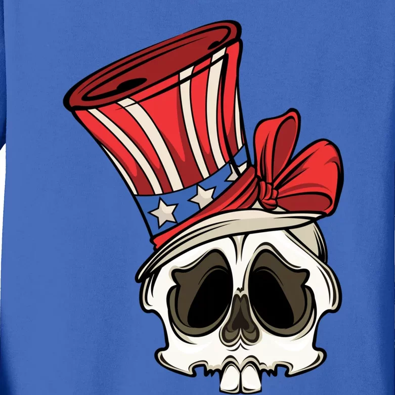 Patriotic Cute Skull American Flag 4th Of July Gift Kids Long Sleeve Shirt