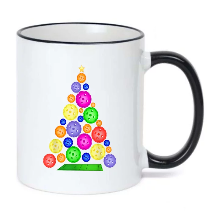 Pickleball Christmas Tree Sport Gift Black Color Changing Mug