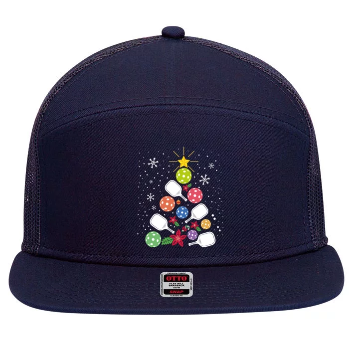 Pickleball Christmas Tree Santa Pickleball Xmas Lights Cute Gift 7 Panel Mesh Trucker Snapback Hat