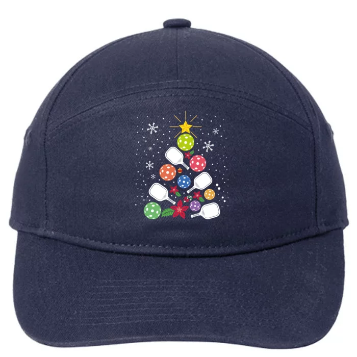 Pickleball Christmas Tree Santa Pickleball Xmas Lights Cute Gift 7-Panel Snapback Hat