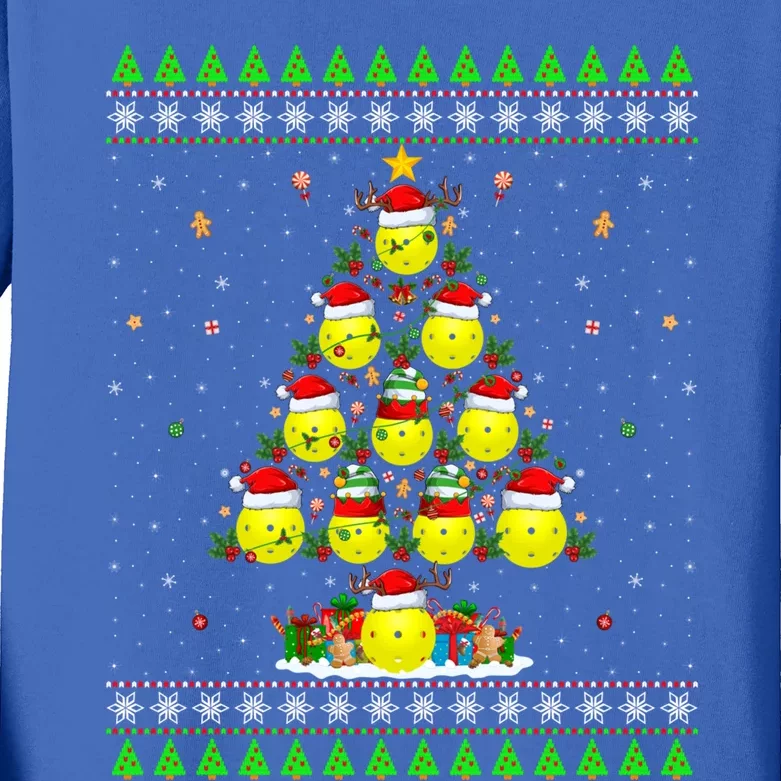 Pickleball Christmas Tree Ugly Sweater Santa Pickleball Xmas Gift Kids Long Sleeve Shirt