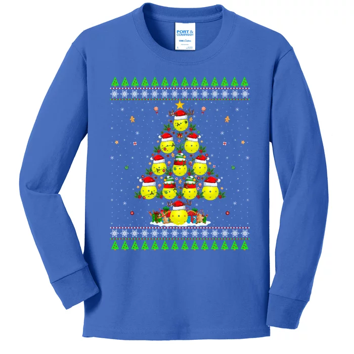 Pickleball Christmas Tree Ugly Sweater Santa Pickleball Xmas Gift Kids Long Sleeve Shirt