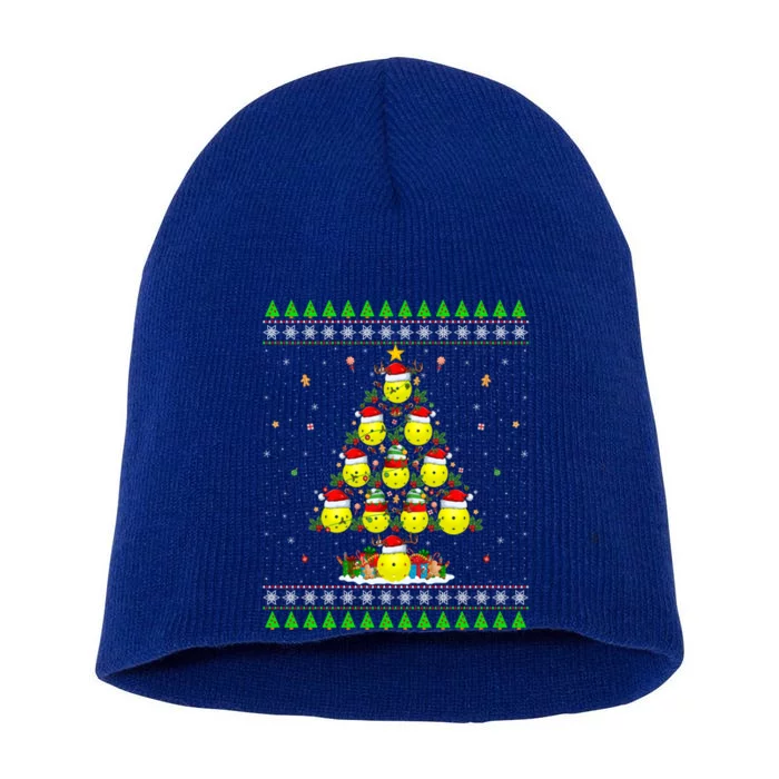 Pickleball Christmas Tree Ugly Sweater Santa Pickleball Xmas Gift Short Acrylic Beanie