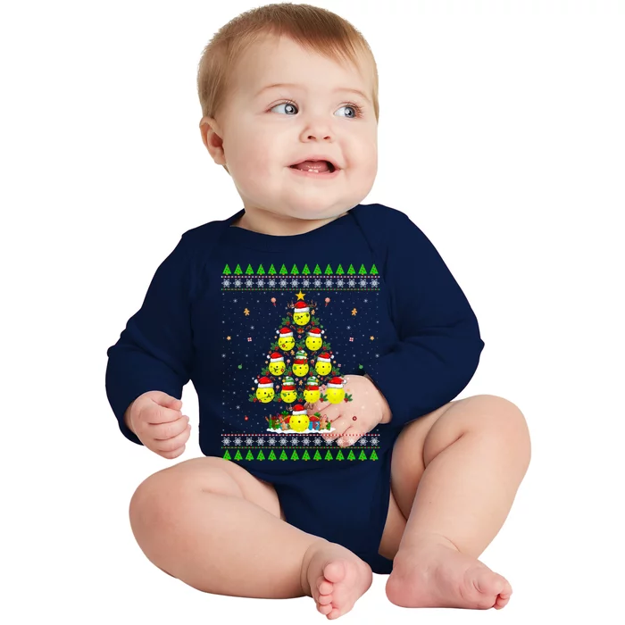 Pickleball Christmas Tree Ugly Sweater Santa Pickleball Xmas Gift Baby Long Sleeve Bodysuit