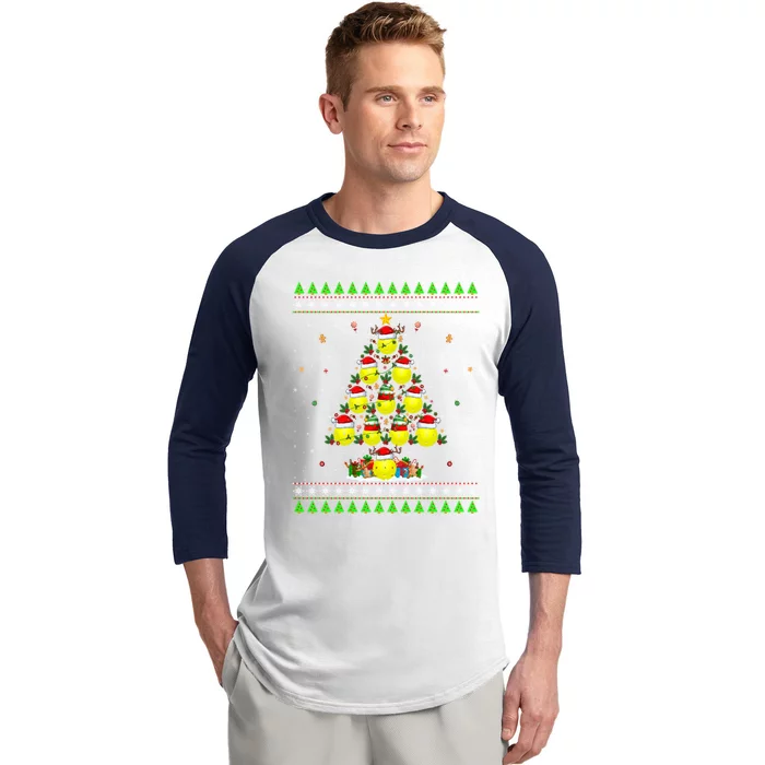 Pickleball Christmas Tree Ugly Sweater Santa Pickleball Xmas Gift Baseball Sleeve Shirt