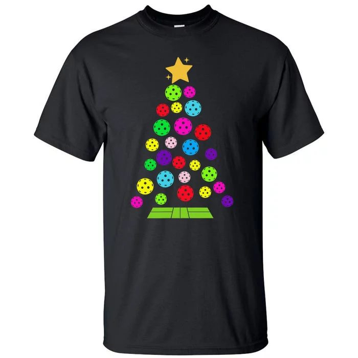 Pickleball Christmas Tree Santa Pickleball X Mas Lights Tall T-Shirt