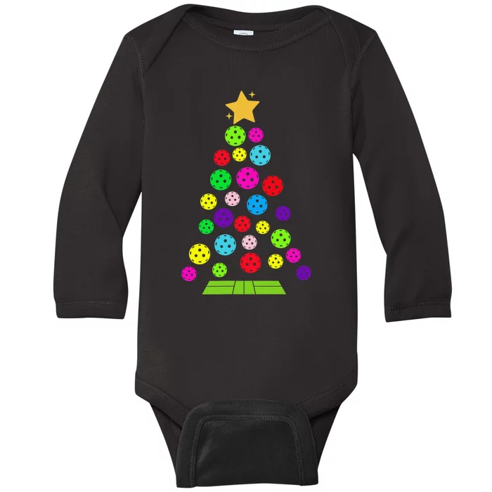 Pickleball Christmas Tree Santa Pickleball X Mas Lights Baby Long Sleeve Bodysuit