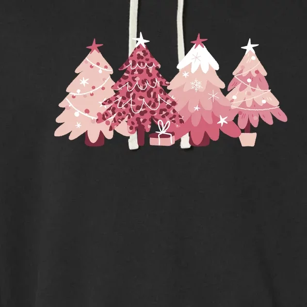 Pink Christmas Tree Holiday Garment-Dyed Fleece Hoodie