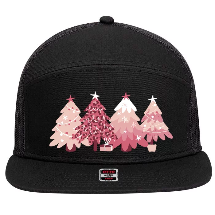 Pink Christmas Tree Holiday 7 Panel Mesh Trucker Snapback Hat