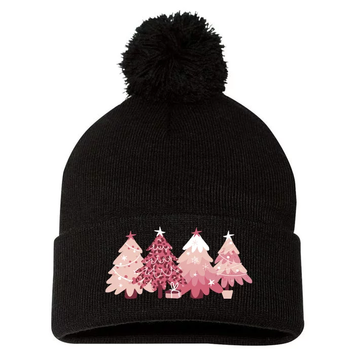 Pink Christmas Tree Holiday Pom Pom 12in Knit Beanie