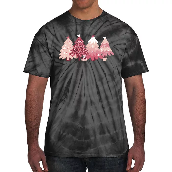 Pink Christmas Tree Holiday Tie-Dye T-Shirt