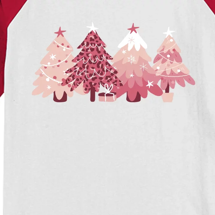 Pink Christmas Tree Holiday Kids Colorblock Raglan Jersey