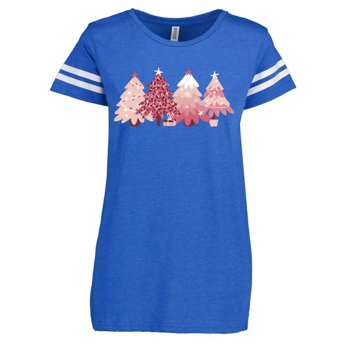 Pink Christmas Tree Holiday Enza Ladies Jersey Football T-Shirt