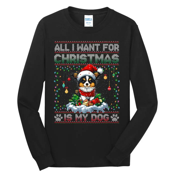 Papillon Christmas Tree Lights Decorations Dog Lover Xmas Long Sleeve Tall Long Sleeve T-Shirt