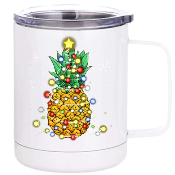 Pineapple Christmas Tree Funny Holiday Season Front & Back 12oz Stainless Steel Tumbler Cup