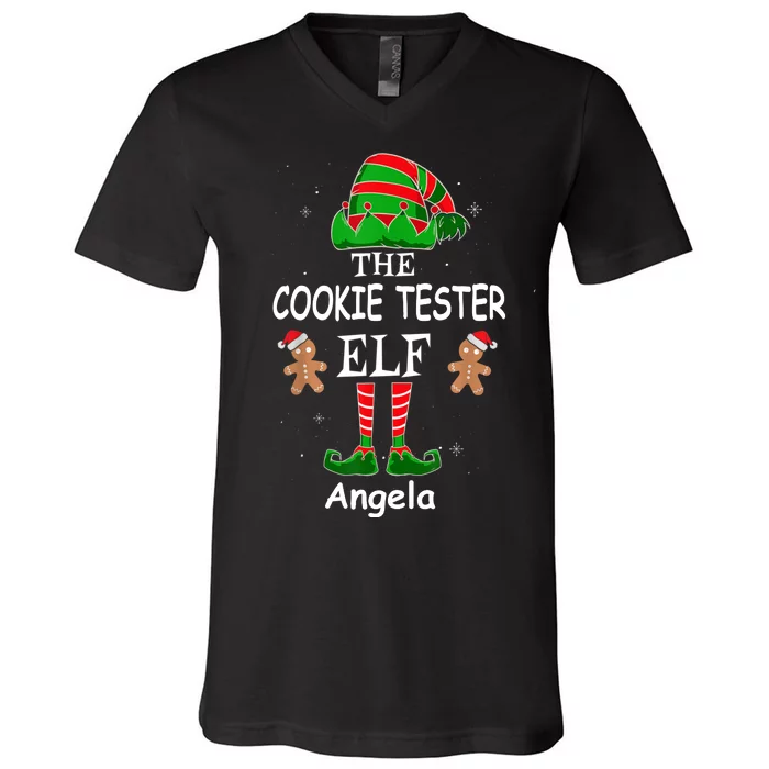 Personalized Cookie Tester Elf Family Matching Charismas Custom Name V-Neck T-Shirt