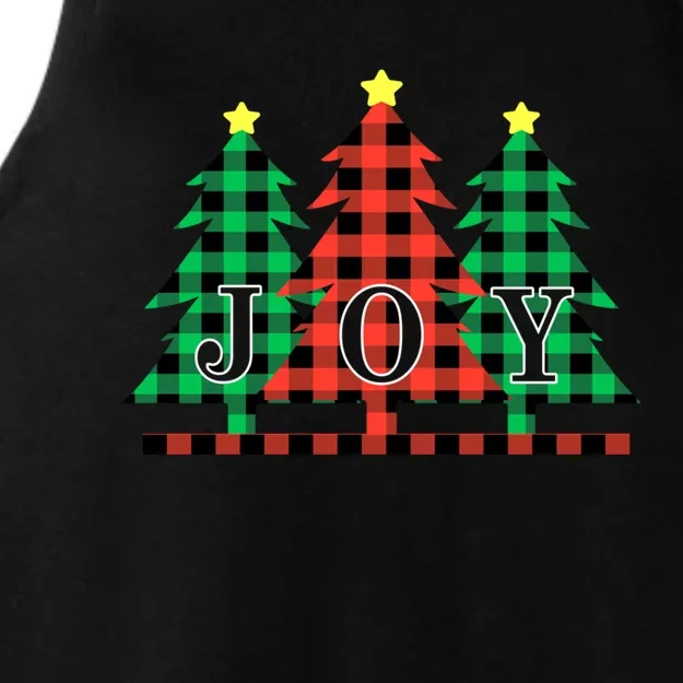 Plaid Christmas Trees Joy To The World Meaningful Gift Ladies Tri-Blend Wicking Tank