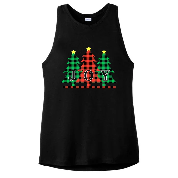 Plaid Christmas Trees Joy To The World Meaningful Gift Ladies Tri-Blend Wicking Tank