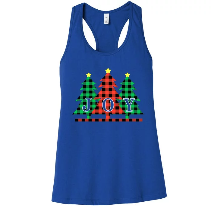 Plaid Christmas Trees Joy To The World Meaningful Gift Women's Racerback Tank