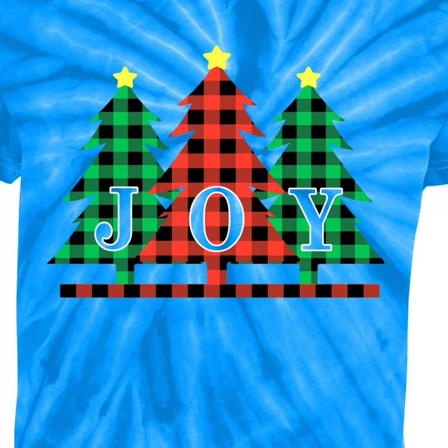 Plaid Christmas Trees Joy To The World Meaningful Gift Kids Tie-Dye T-Shirt