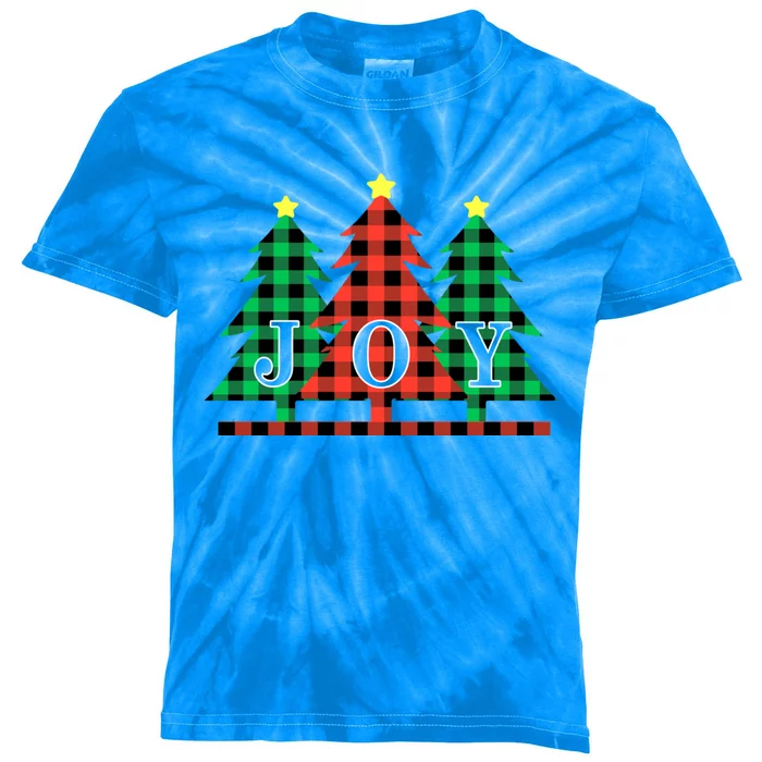 Plaid Christmas Trees Joy To The World Meaningful Gift Kids Tie-Dye T-Shirt