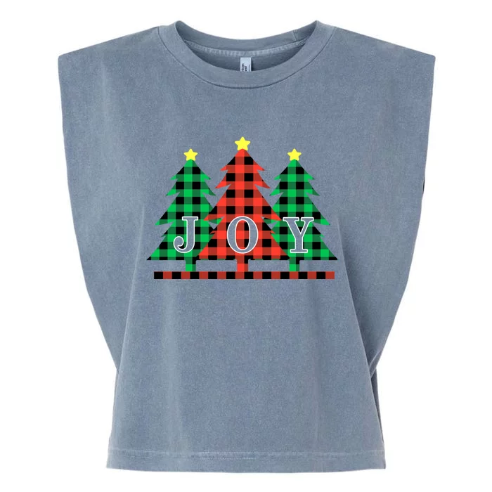 Plaid Christmas Trees Joy To The World Meaningful Gift Garment-Dyed Women's Muscle Tee