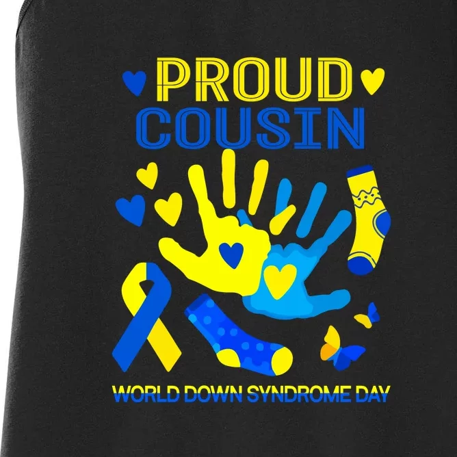 Proud Cousin T21 World Down Syndrome Awareness Day Ribbon Gift Women's Racerback Tank