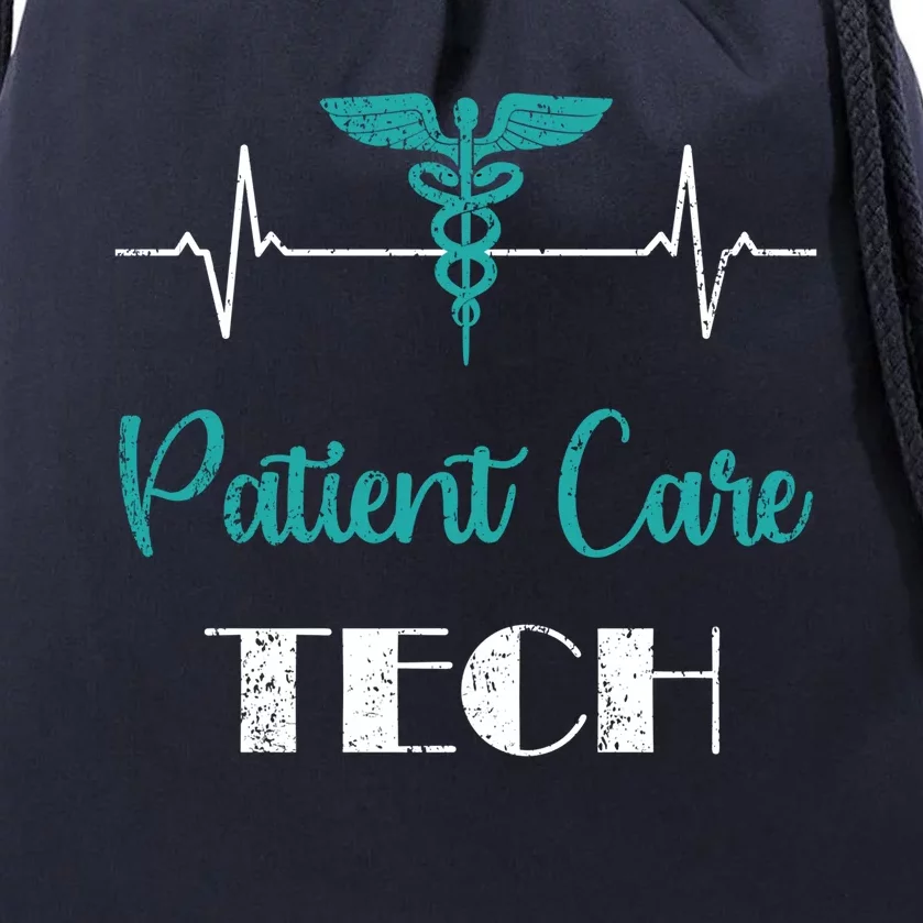 Patient Care Technician Patient Care Tech Heartbeat Funny Gift Drawstring Bag