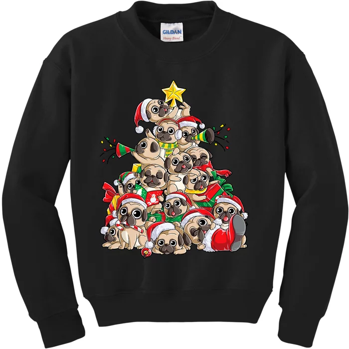 Pug Christmas Tree Dog Santa Xmas Merry Dogmas Kids Sweatshirt