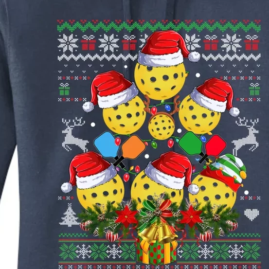 Pickleball Christmas Tree Ugly Sweater Santa Paddle Ball Gift Women's Pullover Hoodie