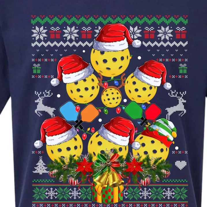 Pickleball Christmas Tree Ugly Sweater Santa Paddle Ball Gift Sueded Cloud Jersey T-Shirt