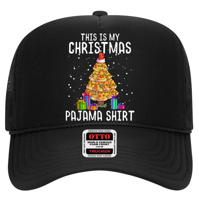 Pizza Christmas Tree Shirt Pizza Lover Gift Xmas High Crown Mesh Trucker Hat