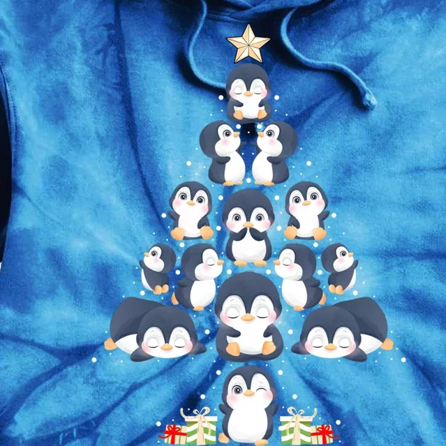 Penguin Christmas Tree Lights Santa Hat Penguin Lover Xmas Gift Tie Dye Hoodie