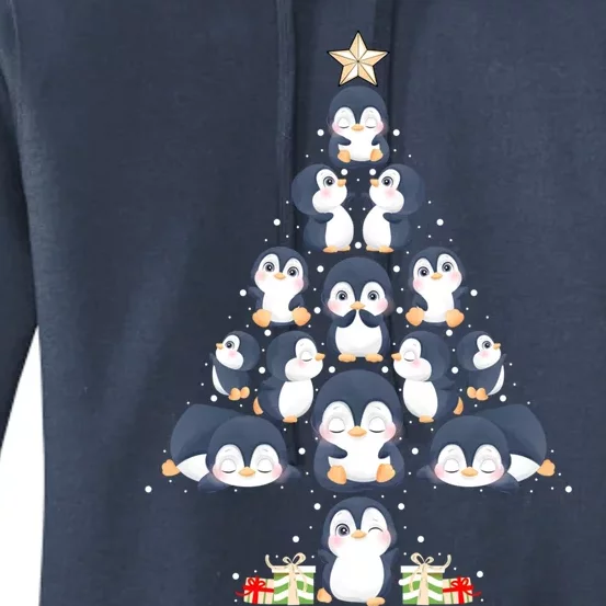 Penguin Christmas Tree Lights Santa Hat Penguin Lover Xmas Gift Women's Pullover Hoodie