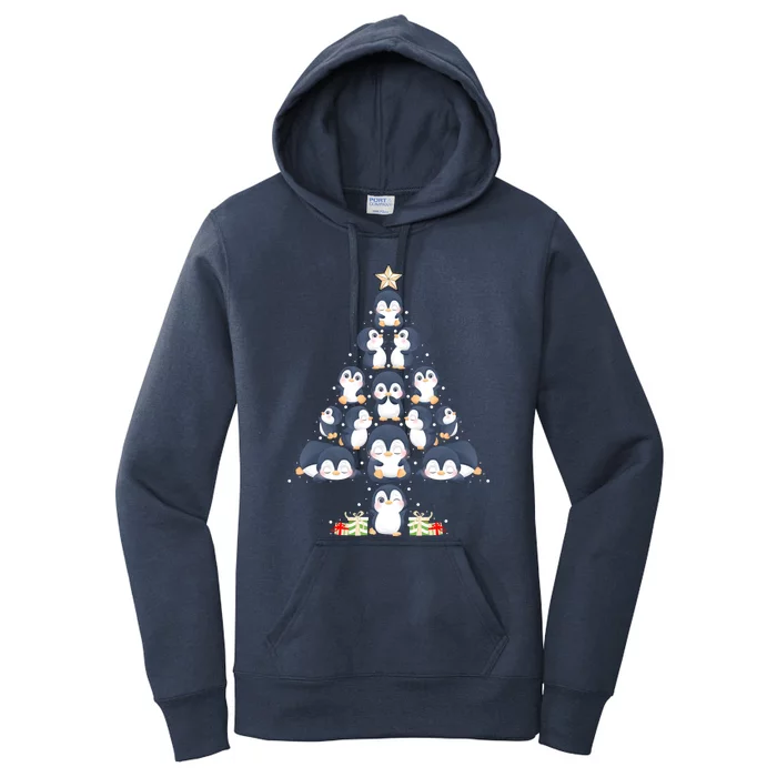 Penguin Christmas Tree Lights Santa Hat Penguin Lover Xmas Gift Women's Pullover Hoodie