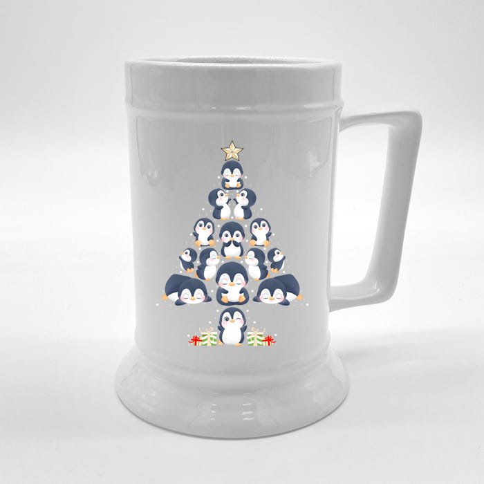 Penguin Christmas Tree Lights Santa Hat Penguin Lover Xmas Gift Front & Back Beer Stein