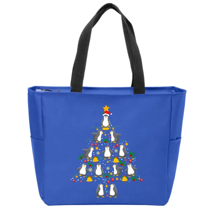 Penguin Christmas Tree Funny Gift Funny Penguin Christmas Lights Gift Zip Tote Bag