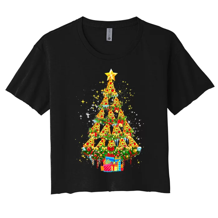 Pizza Christmas Tree This is my ugly Christmas Pizza lover Women's Crop Top Tee